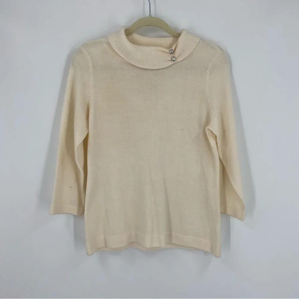 Covington Women’s High Neck 3/4 Sleeve Cream Sweater size MP